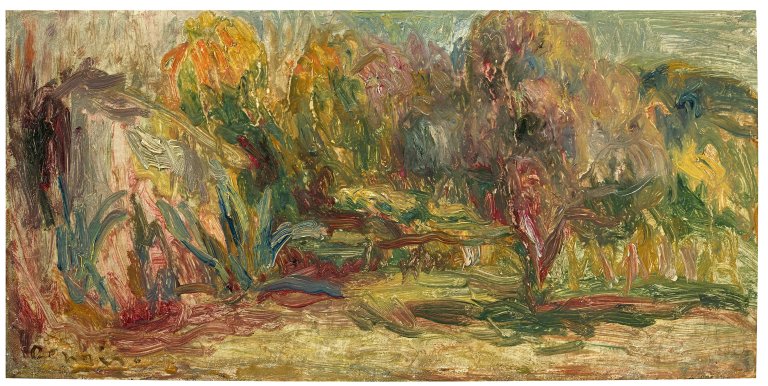 Auf diesem Bild ist das folgende Kunstwerk zu sehen: Auguste Renoir. „Cabanon et verger aux Collettes“. 1911.