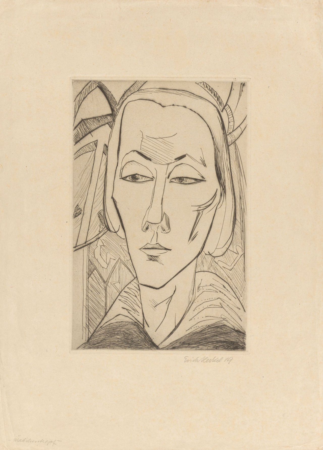 Auf diesem Bild ist das folgende Kunstwerk zu sehen: Erich Heckel. „Mädchenkopf“. 1919.