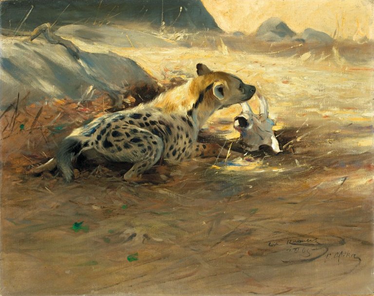 Auf diesem Bild ist das folgende Kunstwerk zu sehen: Wilhelm Kuhnert. Hyäne. 1905.