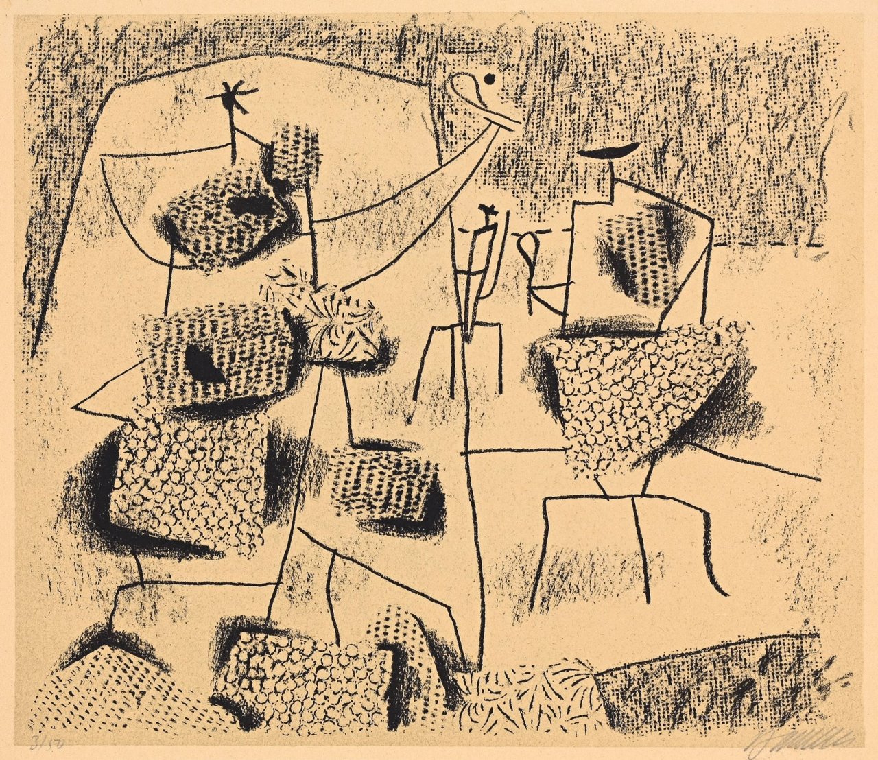 Auf diesem Bild ist das folgende Kunstwerk zu sehen: Willi Baumeister. „Ohne Titel (Sonnenfiguren-Luftfiguren)“. 1946.