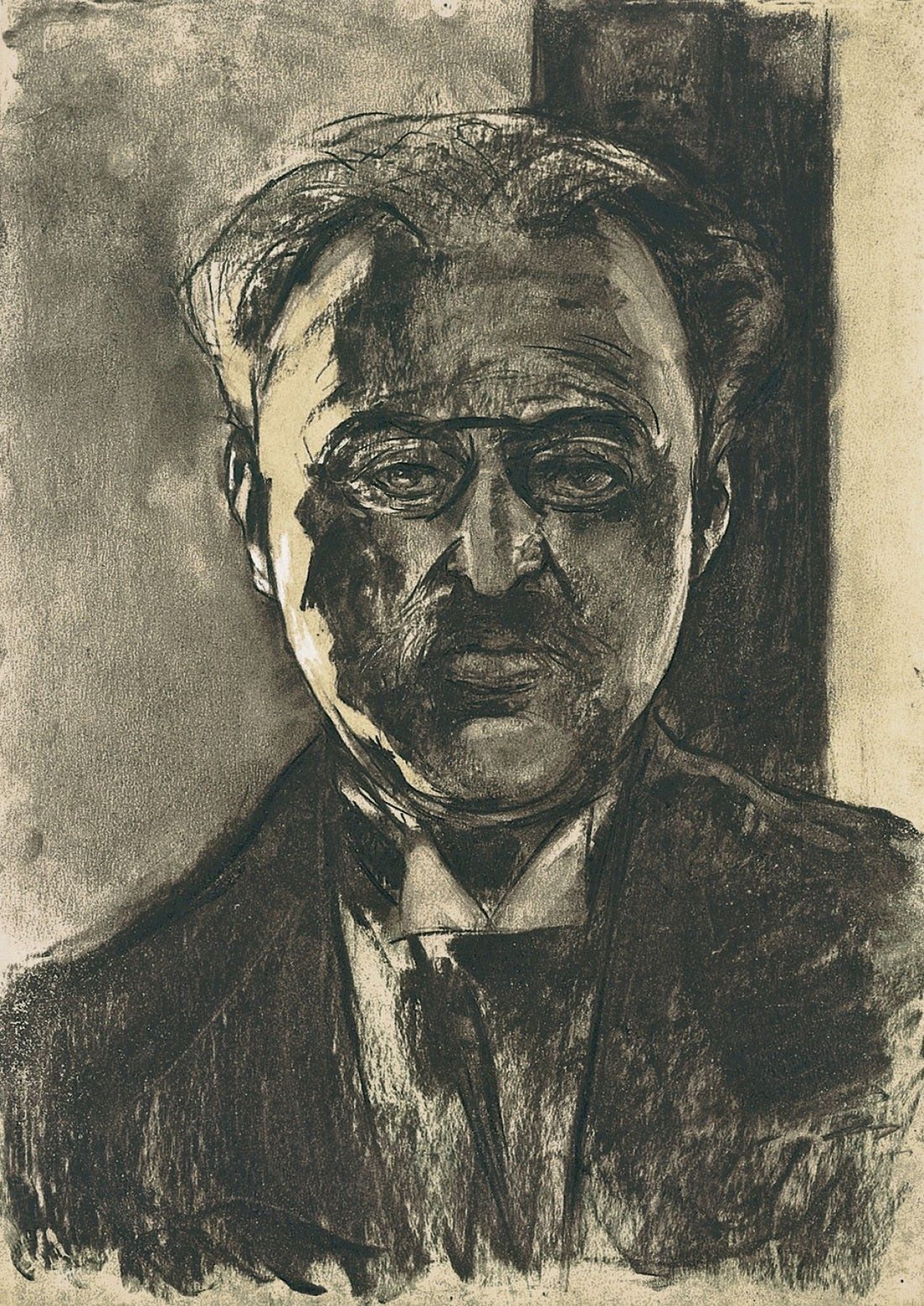 Auf diesem Bild ist das folgende Kunstwerk zu sehen: Lesser Ury. Selbstbildnis mit Kneifer. 1908.