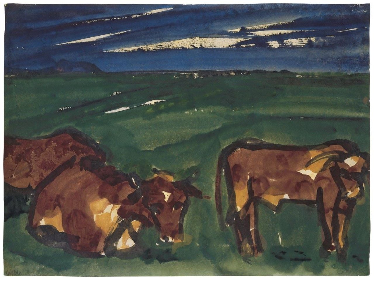 This picture shows the following artwork: Emil Nolde. Kühe auf der Weide.
