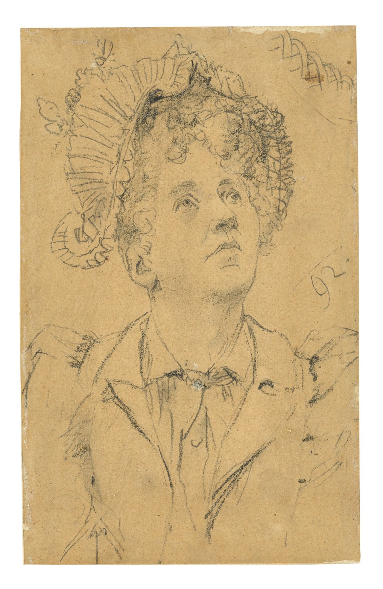 This picture shows the following artwork: Adolph Menzel. Woman in a Bonnet, looking upwards. 1892.