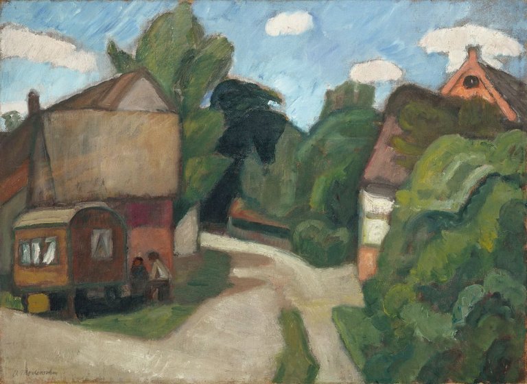 Auf diesem Bild ist das folgende Kunstwerk zu sehen: Otto Modersohn. „Dorfstraße mit großem Wagen“. 1920.