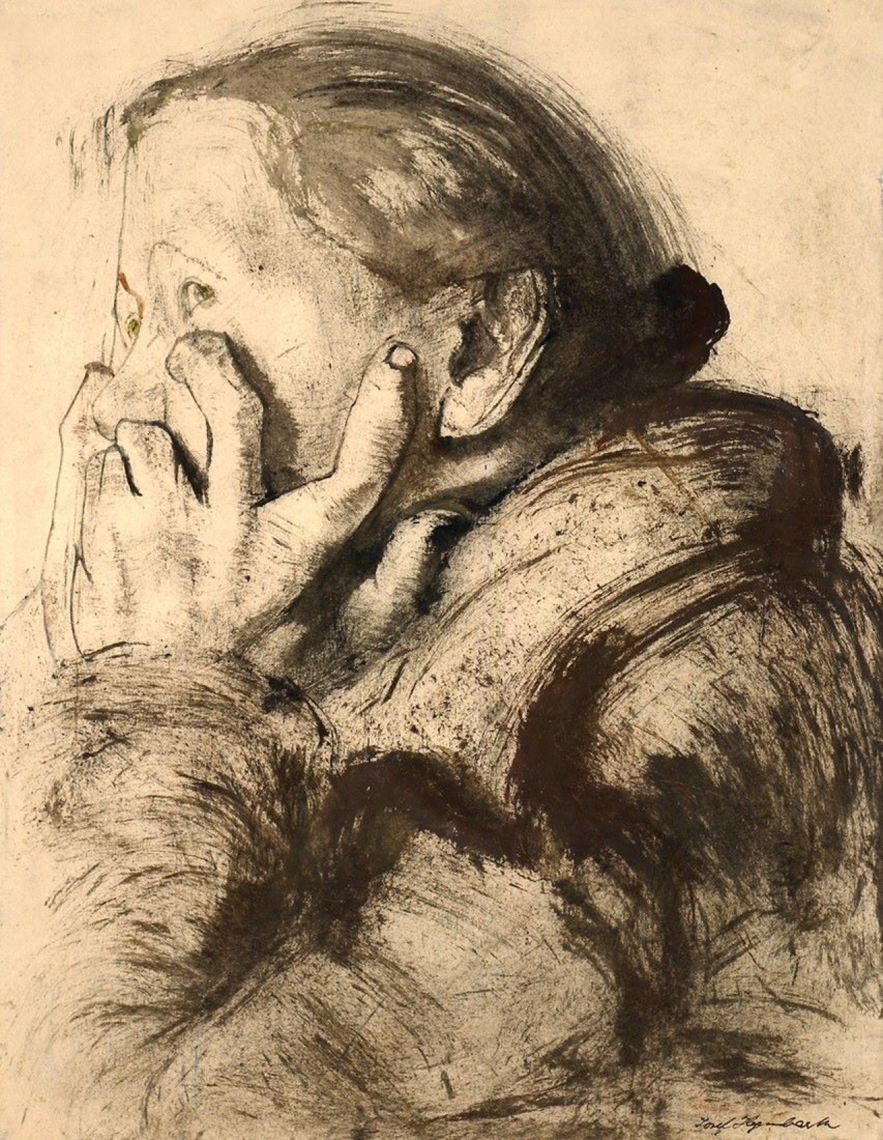 Auf diesem Bild ist das folgende Kunstwerk zu sehen: Josef Hegenbarth. „Frau, sich aufstützend“. 1947.