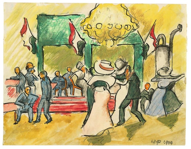 Auf diesem Bild ist das folgende Kunstwerk zu sehen: Max Pechstein. In einem Tanzcafé. 1909.