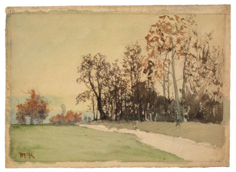 Auf diesem Bild ist das folgende Kunstwerk zu sehen: Max Klinger. Weg im Park. Um 1890/1900.