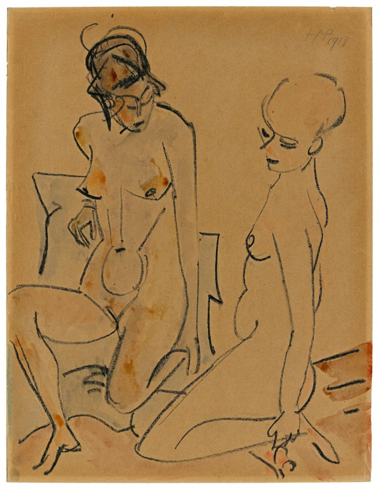 Auf diesem Bild ist das folgende Kunstwerk zu sehen: Max Pechstein. Zwei weibliche Akte. 1918.