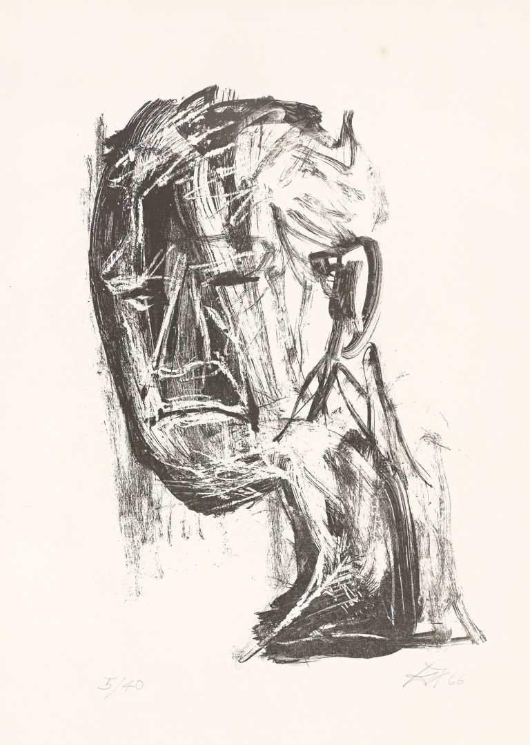 Auf diesem Bild ist das folgende Kunstwerk zu sehen: Otto Dix. „Selbstbildnis (mit dunklem Gesicht, nach links)“. 1966.