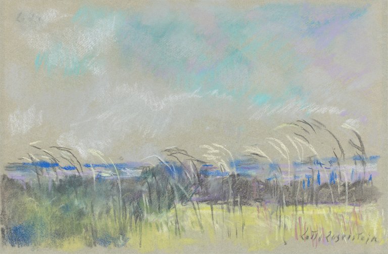 Auf diesem Bild ist das folgende Kunstwerk zu sehen: Lotte Laserstein. „Dünenlandschaft mit Gras“.