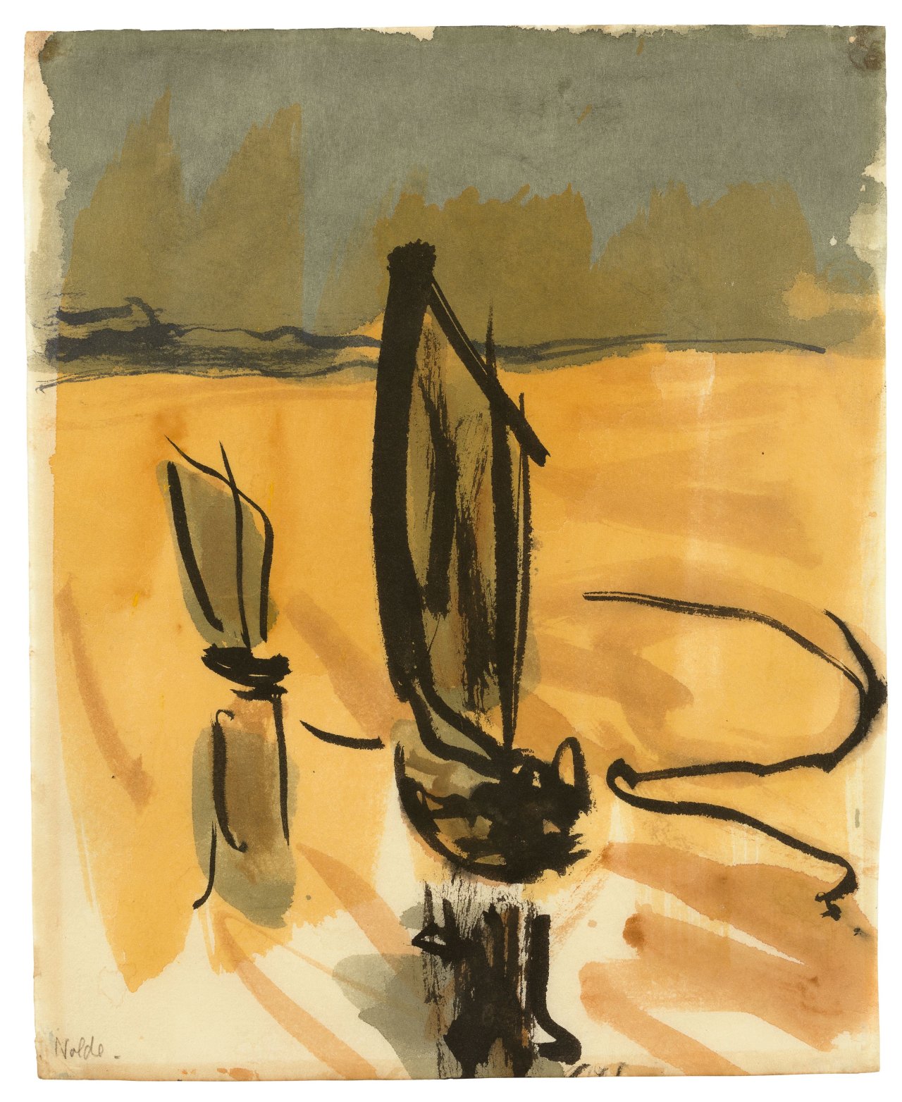 This picture shows the following artwork: Emil Nolde. ”Dschunken im Gelben Meer””. 1913.