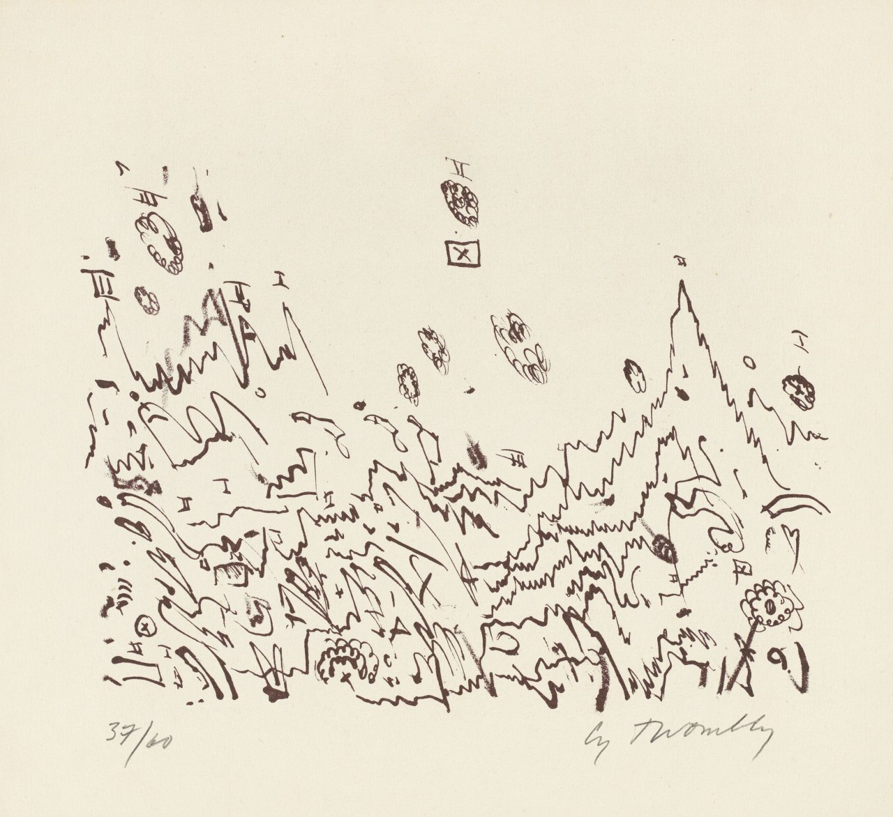 Auf diesem Bild ist das folgende Kunstwerk zu sehen: Cy Twombly. „Untitled“. 1960.
