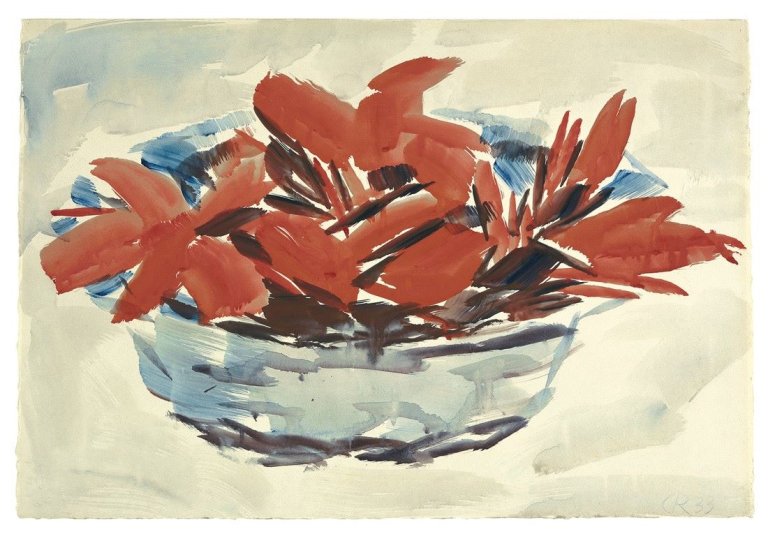 Auf diesem Bild ist das folgende Kunstwerk zu sehen: Christian Rohlfs. Cannablüten in Schale. 1933.