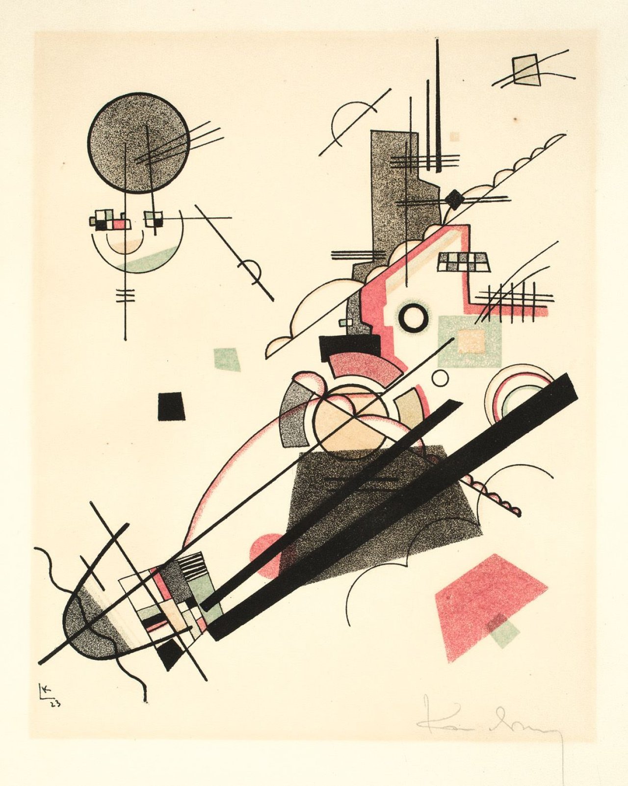 Auf diesem Bild ist das folgende Kunstwerk zu sehen: Wassily Kandinsky. „Fröhlicher Aufstieg“. 1923.