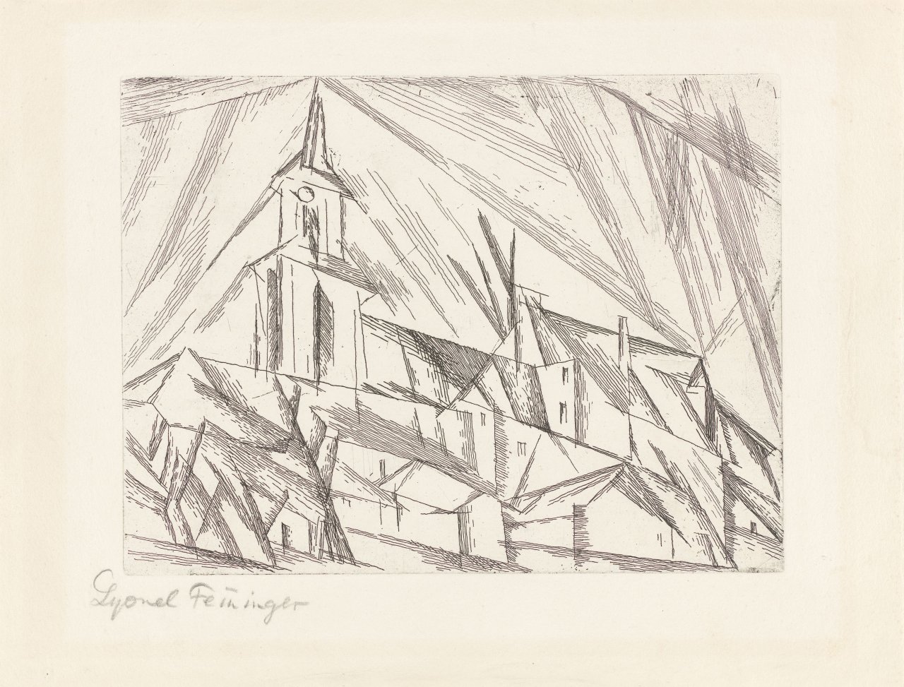 Auf diesem Bild ist das folgende Kunstwerk zu sehen: Lyonel Feininger. „Teltow 1“. 1914/Anfang der 1950er-Jahre.