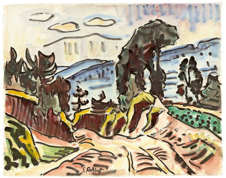 Auf diesem Bild ist das folgende Kunstwerk zu sehen: Karl Schmidt-Rottluff. Taunuslandschaft. 1948.