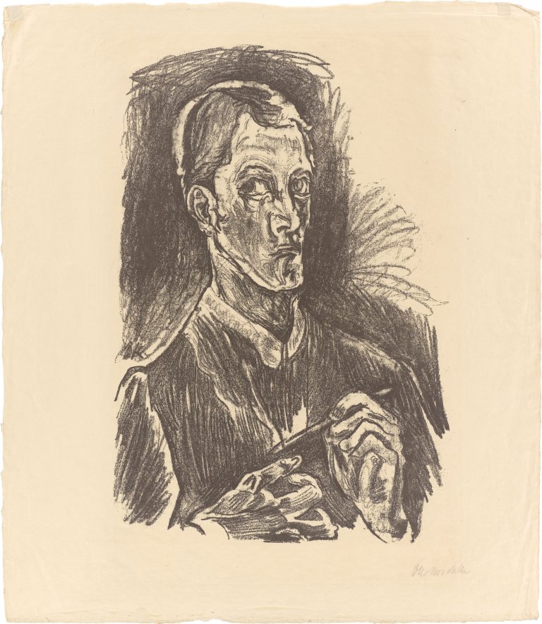 Auf diesem Bild ist das folgende Kunstwerk zu sehen: Oskar Kokoschka. „Selbstbildnis (Brustbild mit Zeichenstift)“. 1914/16-18.