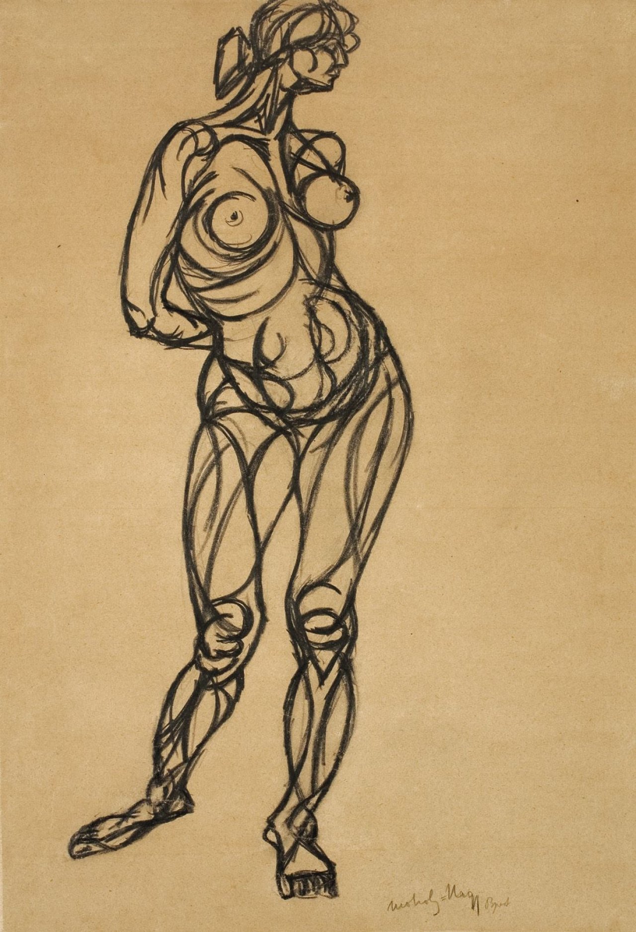 Auf diesem Bild ist das folgende Kunstwerk zu sehen: László Moholy-Nagy. Weiblicher Akt. Um 1918.