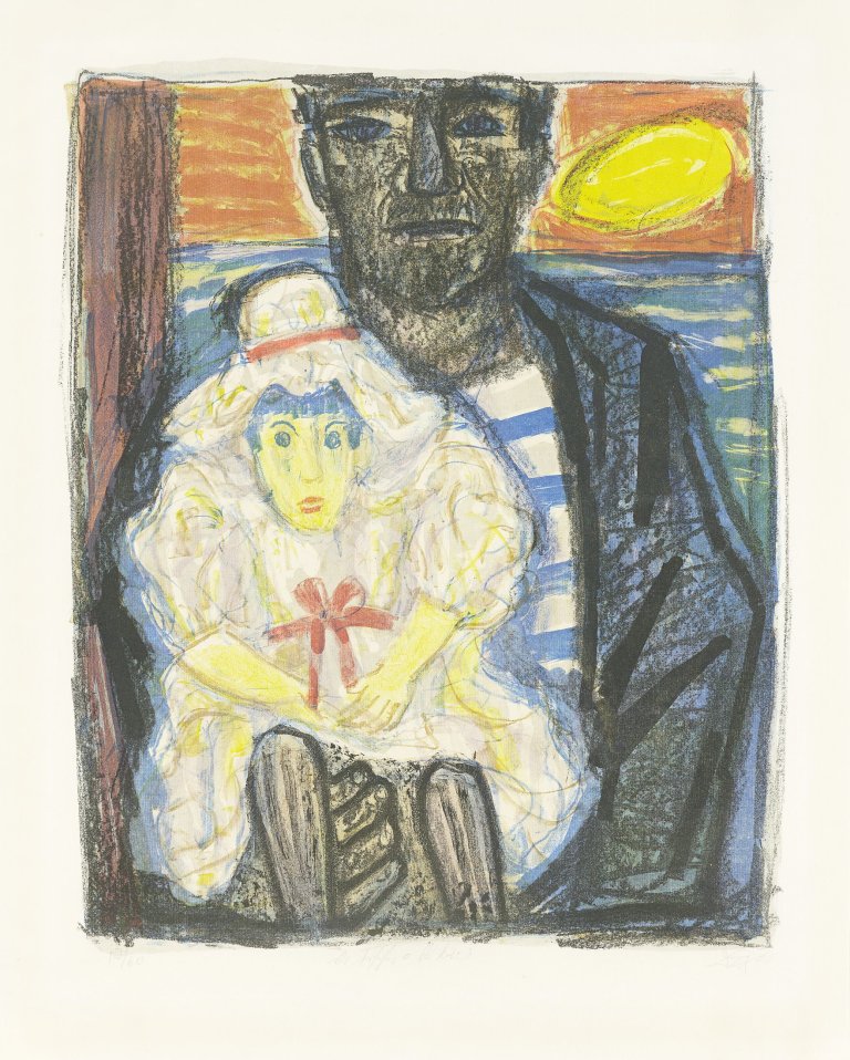 Auf diesem Bild ist das folgende Kunstwerk zu sehen: Otto Dix. "Der Fischer mit Kind". 1961.