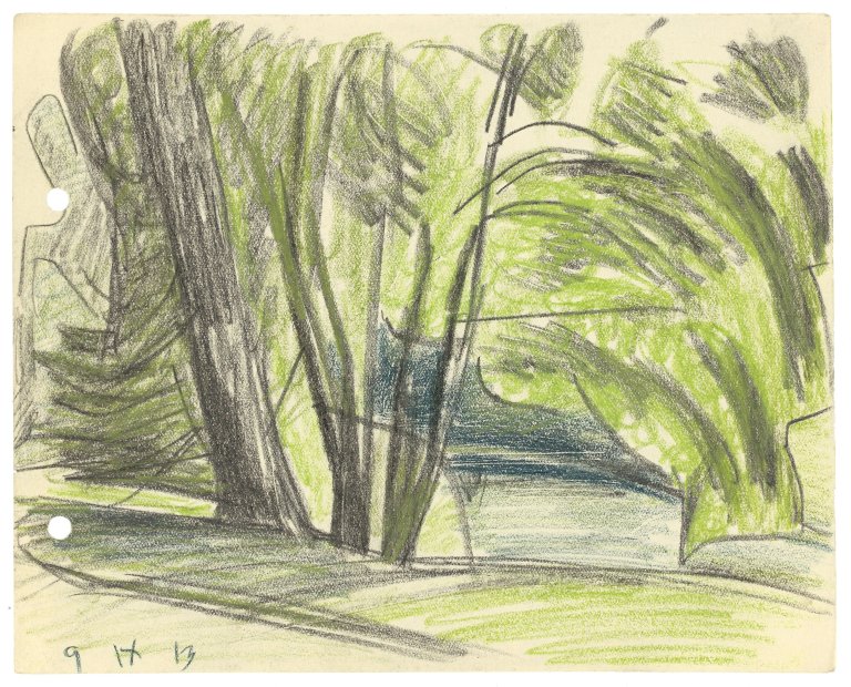 Auf diesem Bild ist das folgende Kunstwerk zu sehen: Lyonel Feininger. Bäume in Weimar. 1913.