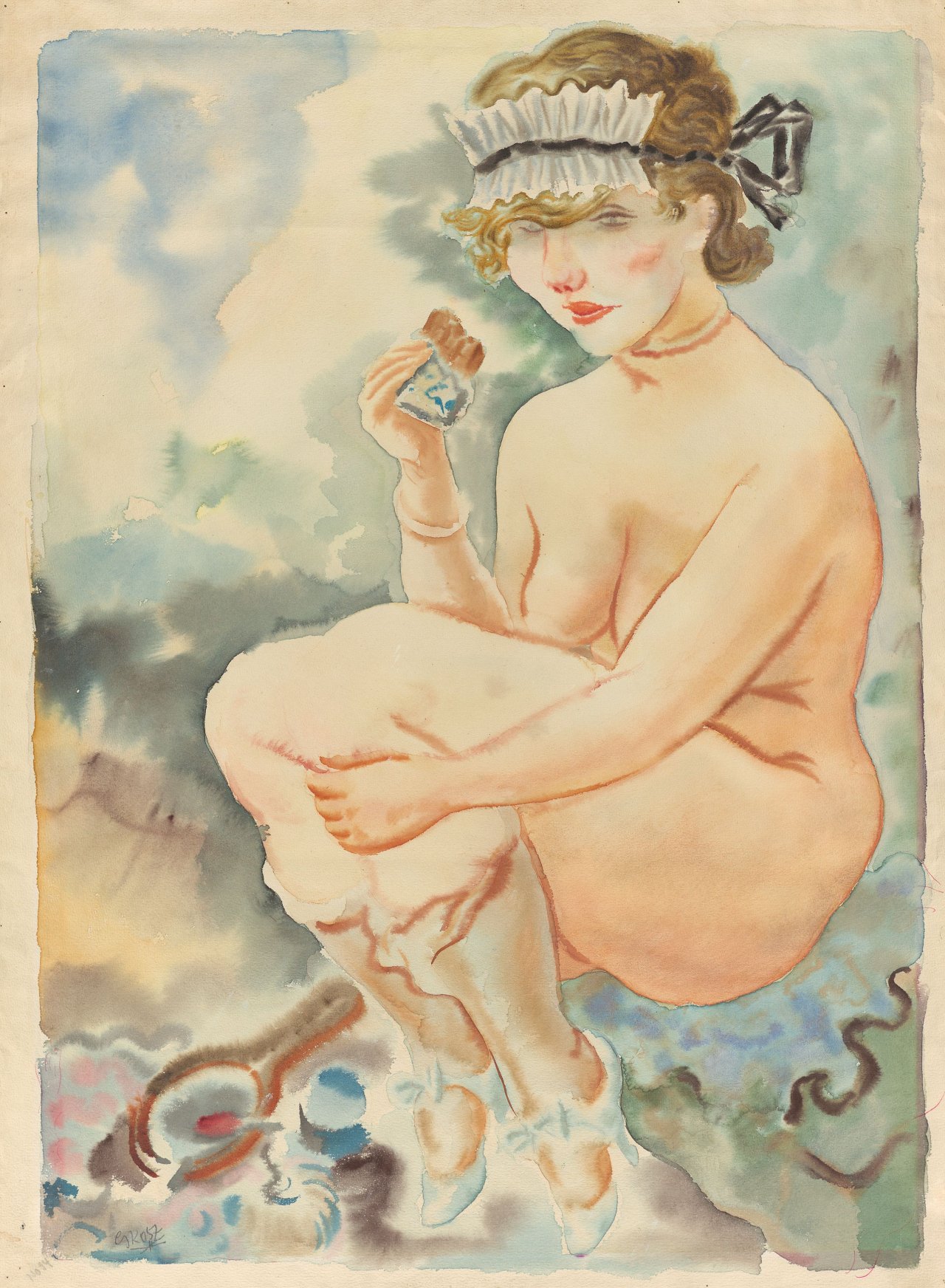 This picture shows the following artwork: George Grosz. ”Hockender weiblicher Akt”. Circa 1929.