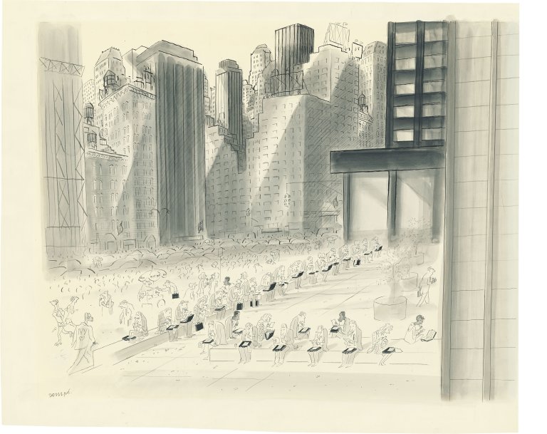 Auf diesem Bild ist das folgende Kunstwerk zu sehen: Jean-Jacques Sempé. New York. 1980er-Jahre.