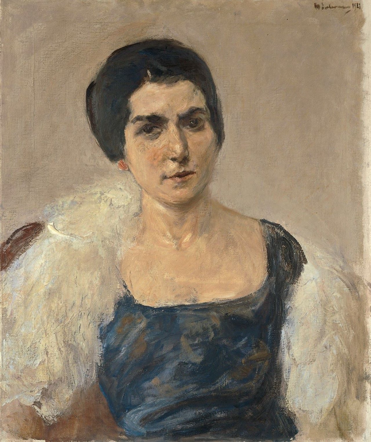 This picture shows the following artwork: Max Liebermann. „Porträt einer unbekannten Dame mit Federboa“. 1921.