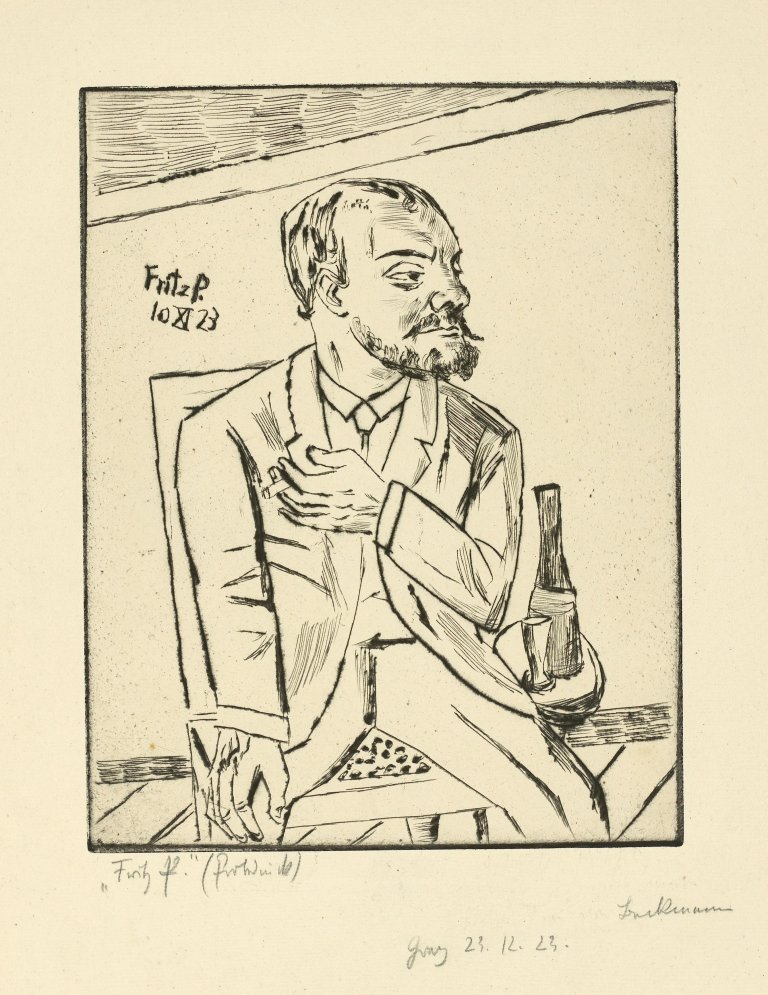 Auf diesem Bild ist das folgende Kunstwerk zu sehen: Max Beckmann. „Bildnis Fritz P./Selbstbildnis mit Bart“. 1923.