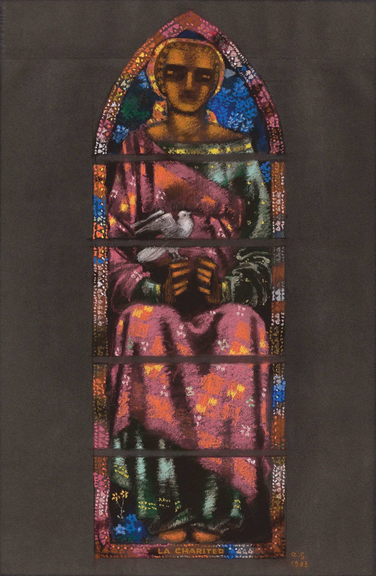 This picture shows the following artwork: Augusto Giacometti. ”La Charité” (Entwurf zu einem Glasfenster in der Reformierten Kirche in Zuoz). 1933.