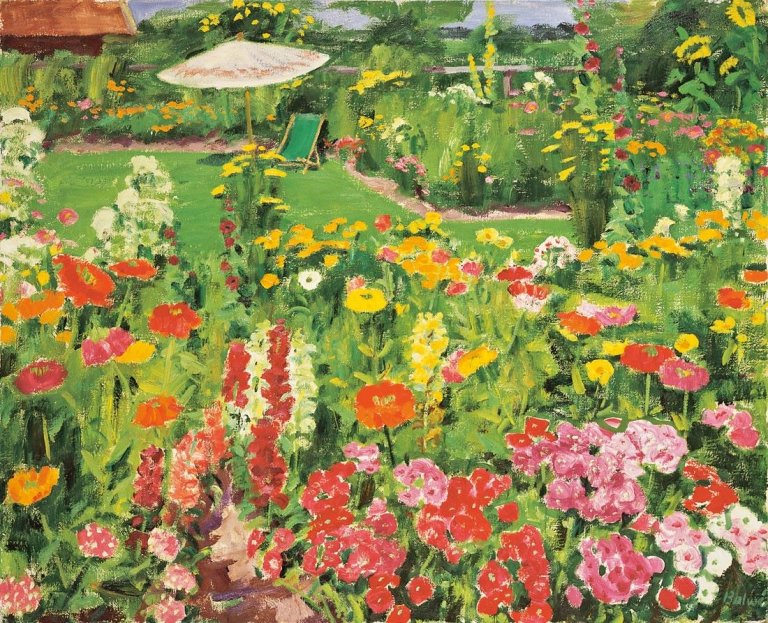 Auf diesem Bild ist das folgende Kunstwerk zu sehen: Arnold Balwé. „Sommerlicher Garten“. Um 1965/70.
