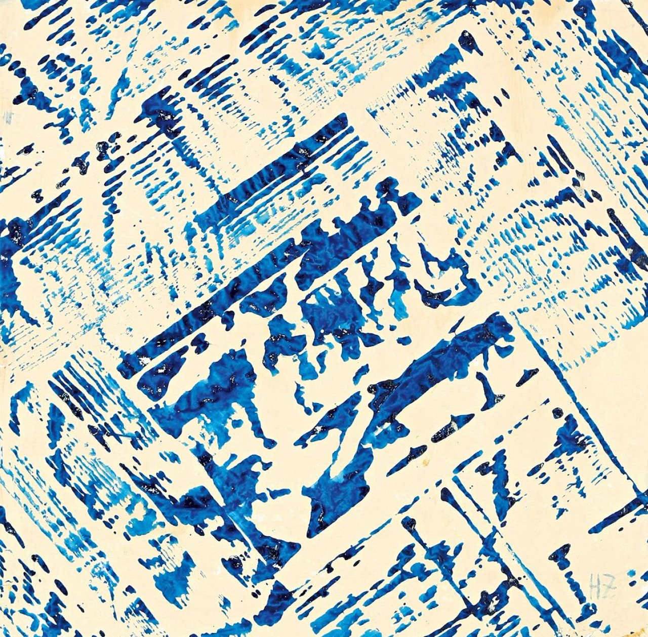 Auf diesem Bild ist das folgende Kunstwerk zu sehen: Herbert Zangs. Scheibenwischer-Komposition. 1990er Jahre.