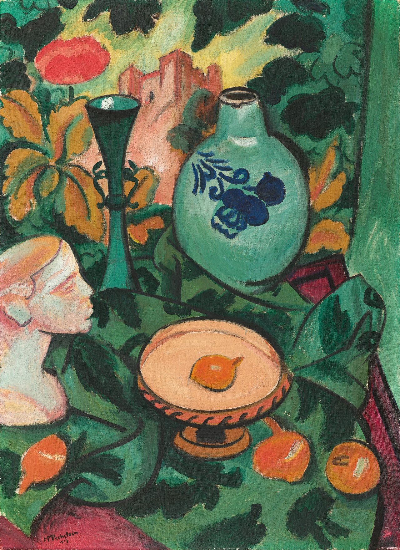 Auf diesem Bild ist das folgende Kunstwerk zu sehen: Max Pechstein. „Grünes Stilleben“. 1917.