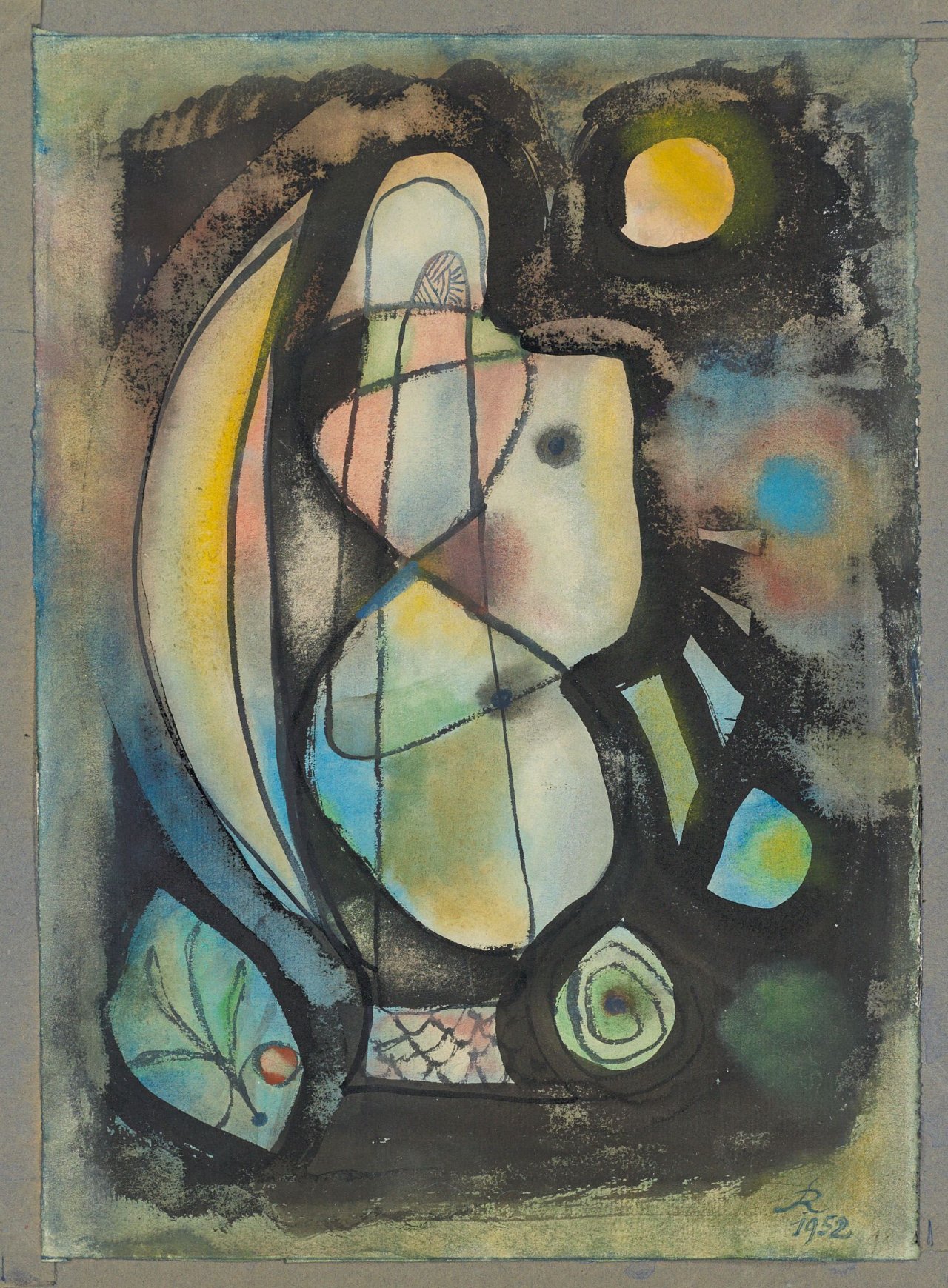 Auf diesem Bild ist das folgende Kunstwerk zu sehen: Hans Reichel. Composition 1952 #18. 1952.