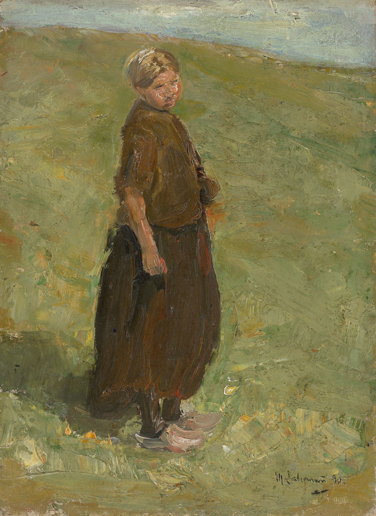This picture shows the following artwork: Max Liebermann. „Mädchen auf der Düne, stehend nach rechts“. 1890.