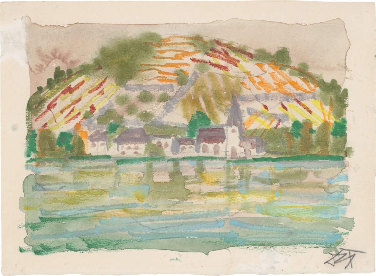 Auf diesem Bild ist das folgende Kunstwerk zu sehen: Otto Dix. „Am Bodensee – Blick über den See“. Um 1955.