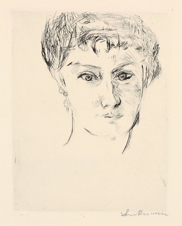 Auf diesem Bild ist das folgende Kunstwerk zu sehen: Max Beckmann. „Mink von vorn mit großer Frisur“. 1913.