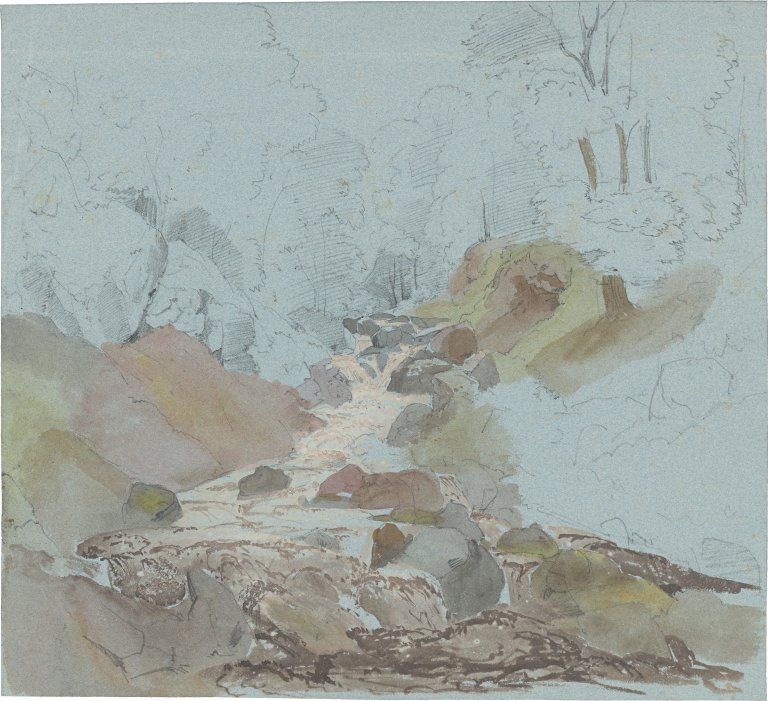 Auf diesem Bild ist das folgende Kunstwerk zu sehen: Ernst Fries. Steiniges Gebirgstal. 1821.