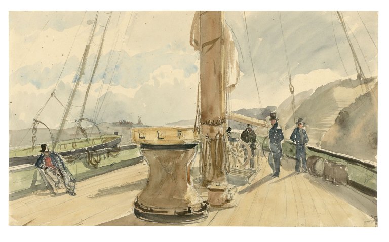 Auf diesem Bild ist das folgende Kunstwerk zu sehen: Théodore Gudin. Auf dem Segelschiff. Um 1830.
