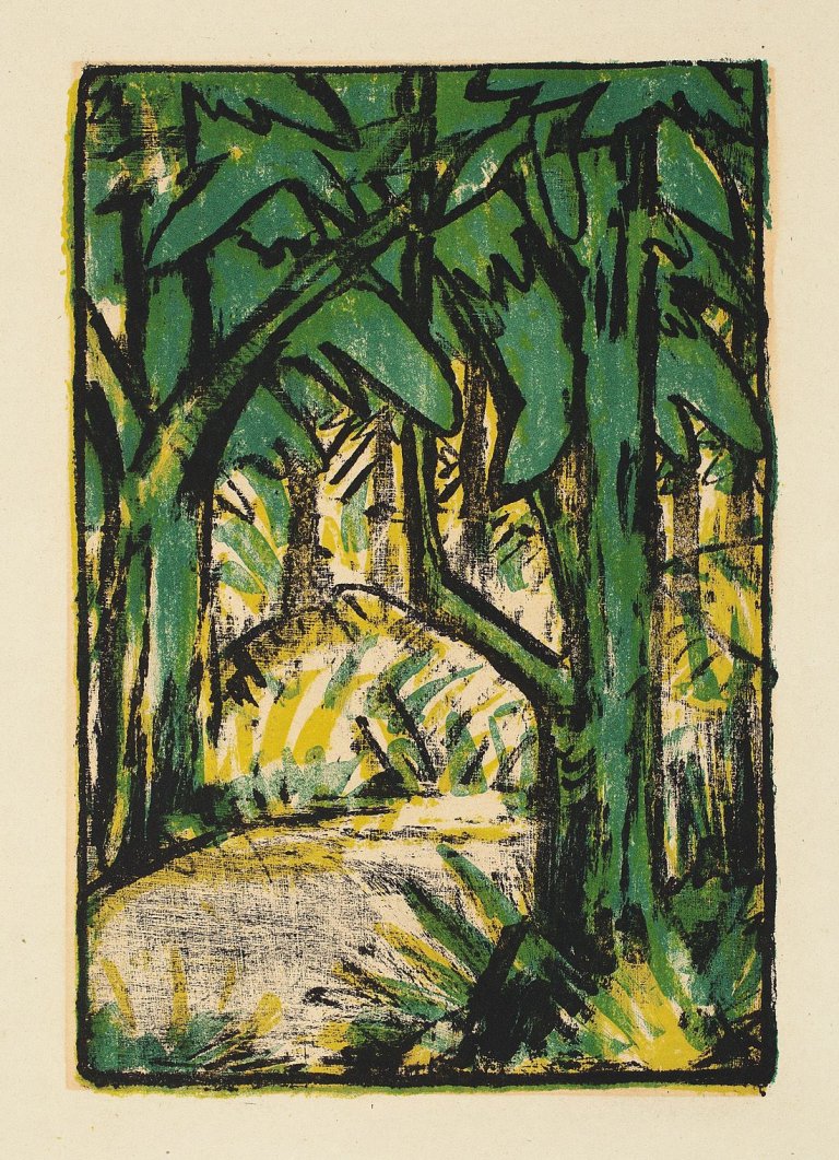 Auf diesem Bild ist das folgende Kunstwerk zu sehen: Otto Mueller. „Waldlandschaft“. Um 1924.