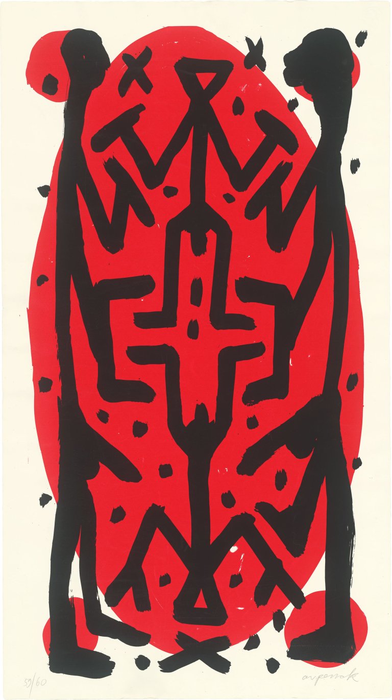 Auf diesem Bild ist das folgende Kunstwerk zu sehen: A.R. Penck. „Standart hoch“. 1997.