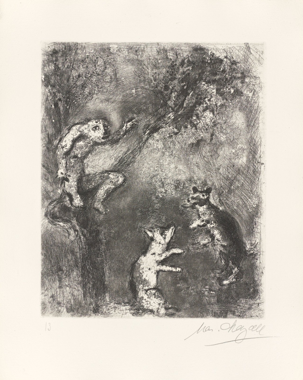 Auf diesem Bild ist das folgende Kunstwerk zu sehen: Marc Chagall. Aus: „Jean de La Fontaine: Fables“. 1927/1952.