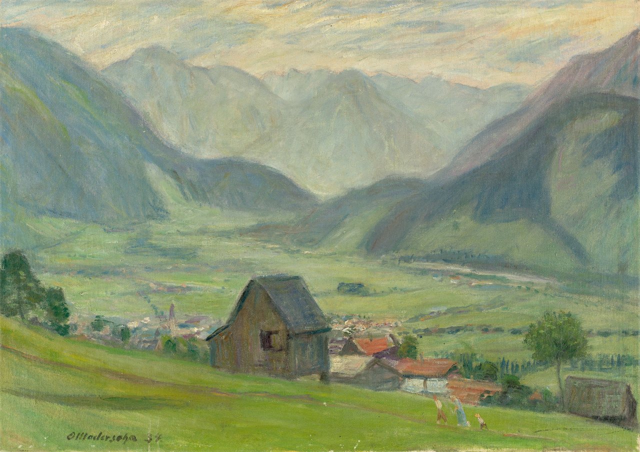 Auf diesem Bild ist das folgende Kunstwerk zu sehen: Otto Modersohn. Blick ins Tal (Hindelang). 1934.