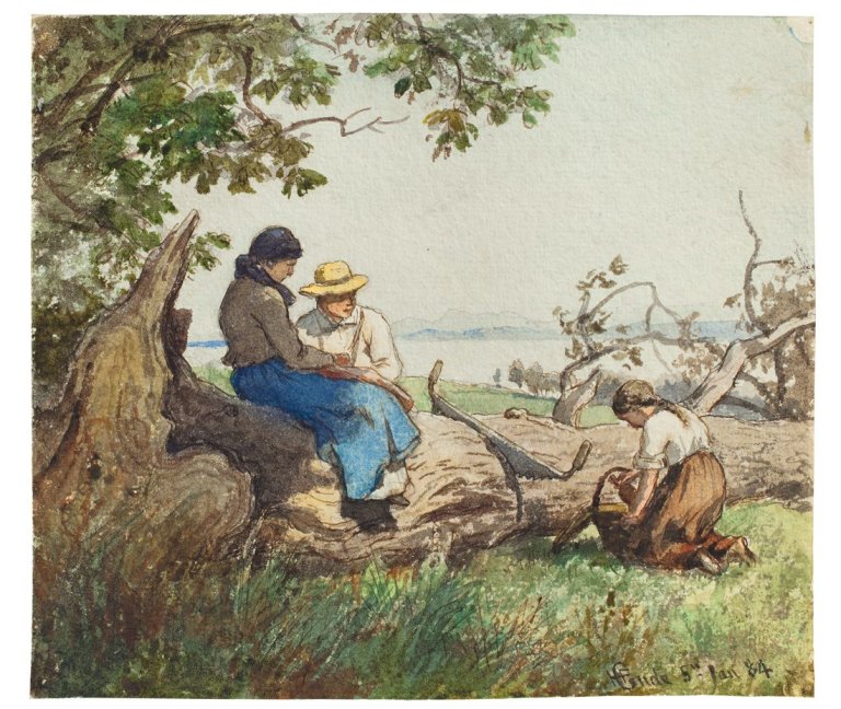 Auf diesem Bild ist das folgende Kunstwerk zu sehen: Hans am Ende. Landbewohner bei der Rast. 1884.