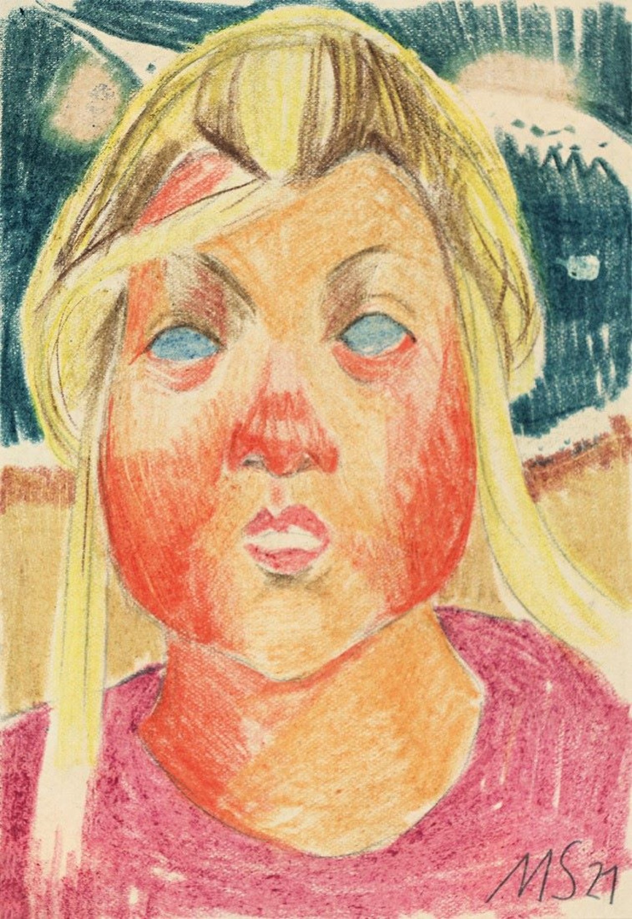 Auf diesem Bild ist das folgende Kunstwerk zu sehen: Martel Schwichtenberg. Mädchenkopf. 1921.