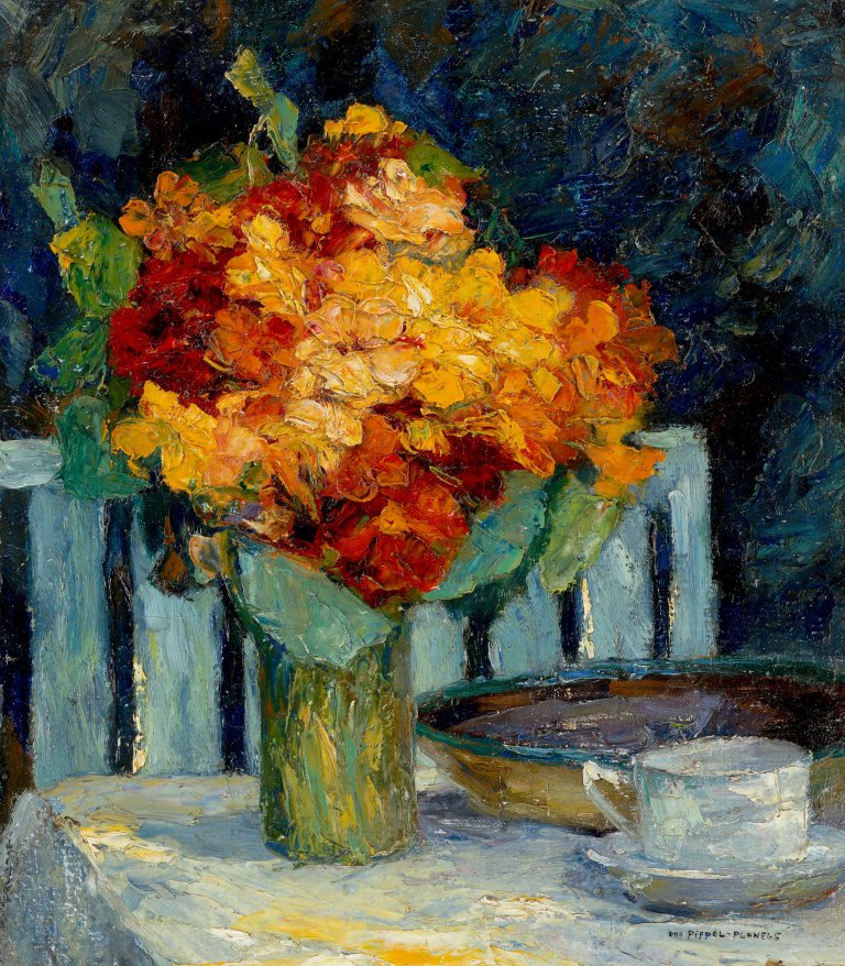 Auf diesem Bild ist das folgende Kunstwerk zu sehen: Otto Pippel. Stillleben mit Blumenstrauß.