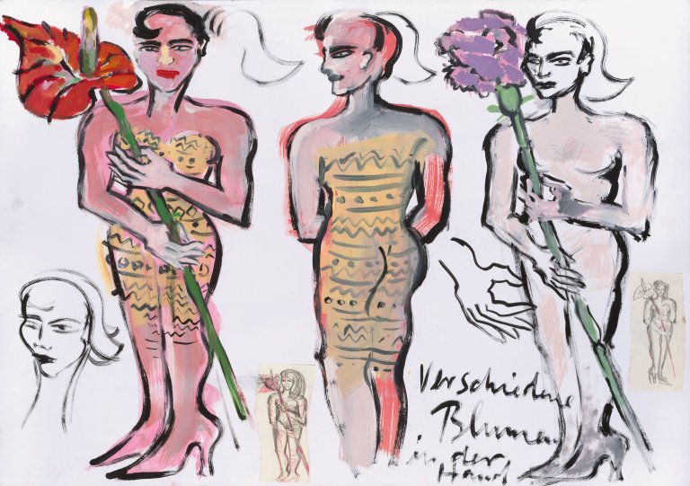 Auf diesem Bild ist das folgende Kunstwerk zu sehen: Elvira Bach. Blumenfrauen.