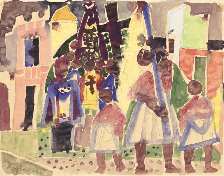 Auf diesem Bild ist das folgende Kunstwerk zu sehen: Eduard Bargheer. Prozession in Forio (Ischia). 1956.