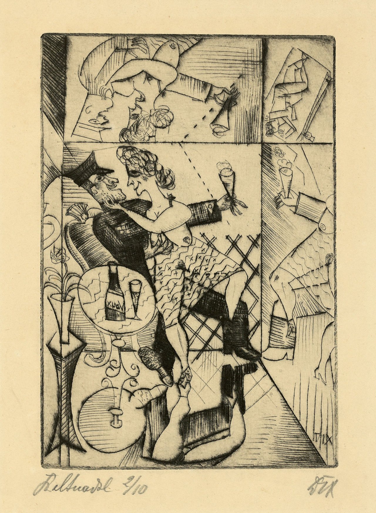 Auf diesem Bild ist das folgende Kunstwerk zu sehen: Otto Dix. „Erinnerung an die Spiegelsäle von Brüssel“. 1920.