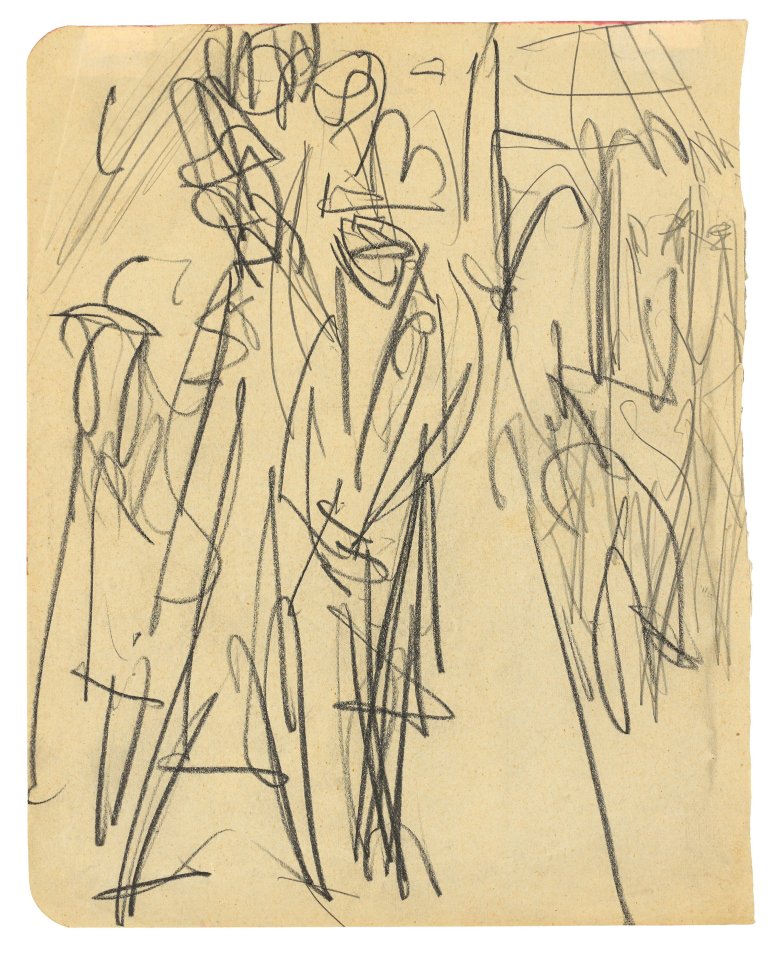 Auf diesem Bild ist das folgende Kunstwerk zu sehen: Ernst Ludwig Kirchner. Ansprache auf der Straße. 1914.