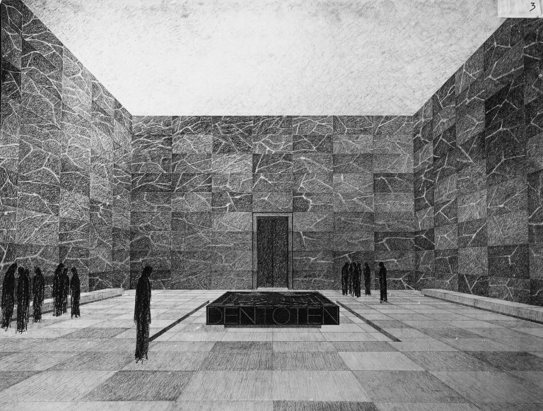Auf diesem Bild ist das folgende Kunstwerk zu sehen:  Berliner Bild-Bericht. Umgestaltung der Neuen Wache, Berlin. Zeichnung Sergius Rügenberg nach Entwurf von Ludwig Mies van der Rohe. 1930.